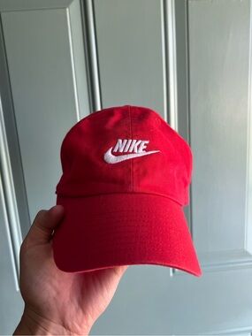 Nike Red Baseball Cap with White Swoosh